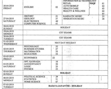 puc 1st year time table
