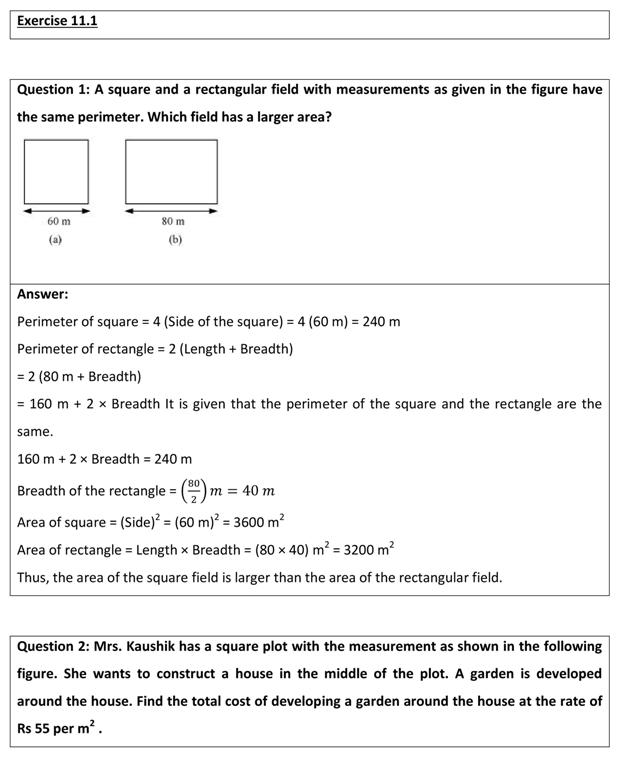 NCERT Solutions for Class 8 Maths Chapter 11 Exercise 11.1 - Mensuration