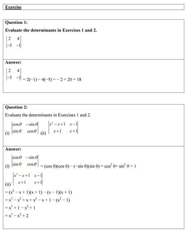 Free Ncert Solutions Class 12 Maths Chapter 4 Determinants Exercise 41 2840