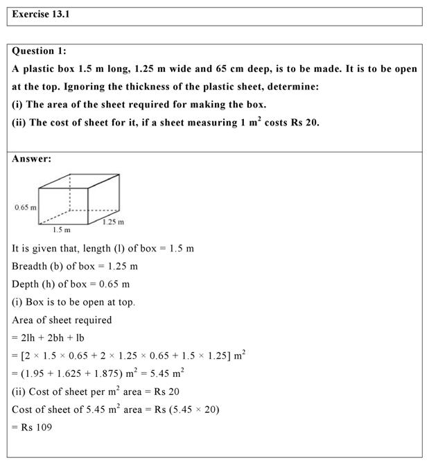 Ncert Solutions For Class 9 Maths Chapter 13 Exercise 13 1 Surface Areas And Volume