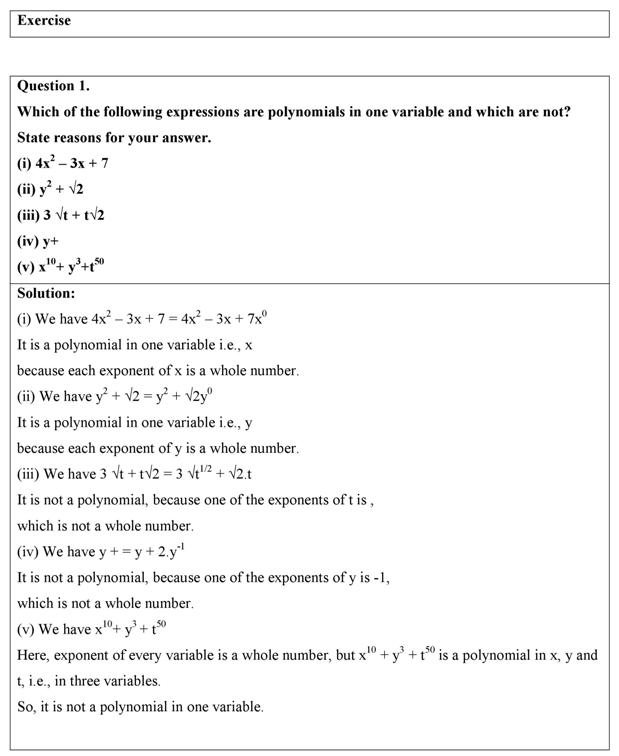 NCERT Solutions Class 9 Maths Chapter 2 Ex 2 1 Polynomials Pdf Download