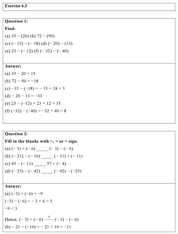 Ncert Solutions For Class Maths Chapter Integers Exercise