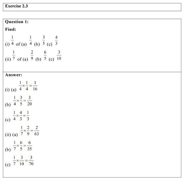 NCERT Solutions for Class 7 Maths Chapter 2 - Exercise 2.3 (Fractions ...