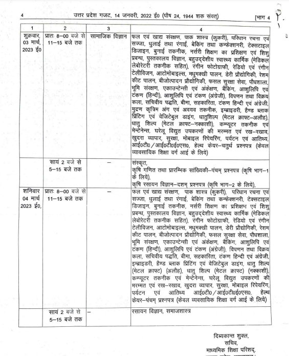 UP Board 12th Date Sheet 2025 upmsp.edu.in Intermediate Exam Scheme