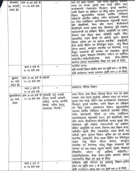 UP Board 10th Date Sheet 2024 UPMSP High School Scheme/Time Table