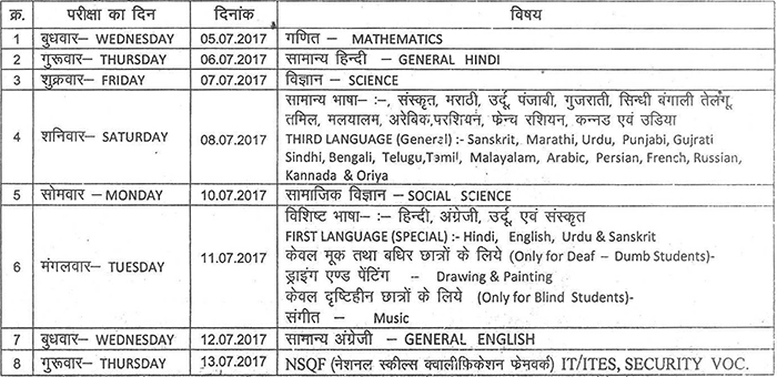 MP Board 12th Supplementary Exam Time Table 2017 @mpbse.nic.in